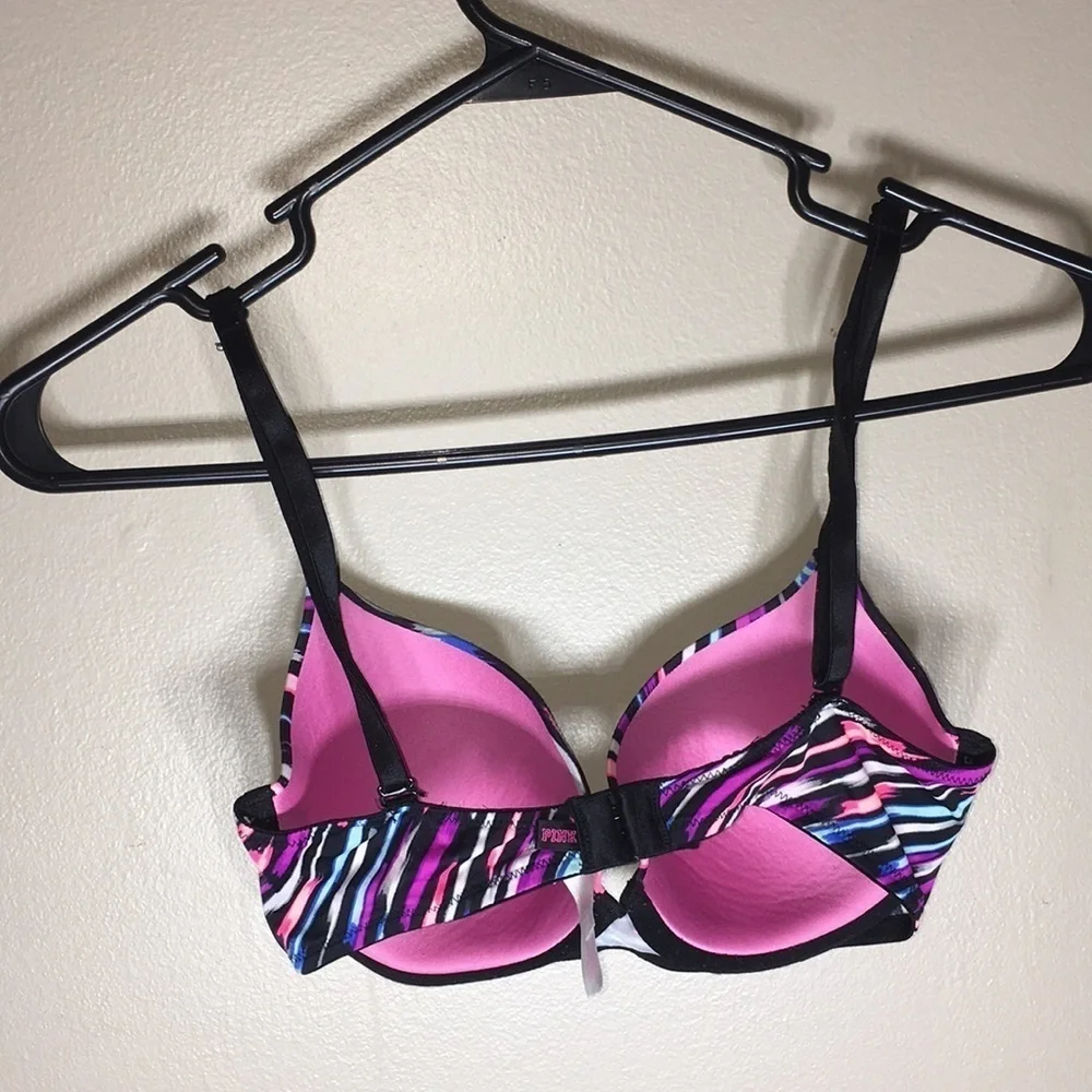 Victoria’s Secret PINK colorful bra sz 32D paint slash bra comfy bra adjustable - Picture 5 of 6